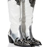 Front View Azalea Wang Knox Rhinestone Embellished Western Boot In White Black