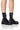 Front View Azalea Wang Knoxton Black Bootie With Strappy Tie Up Denim Cover