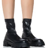 Front View Azalea Wang Knoxton Black Bootie With Strappy Tie Up Denim Cover