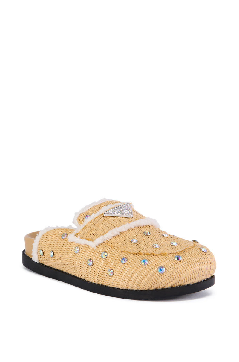 Back View Azalea Wang Korynn Beige Embellished Rafia Flat 2