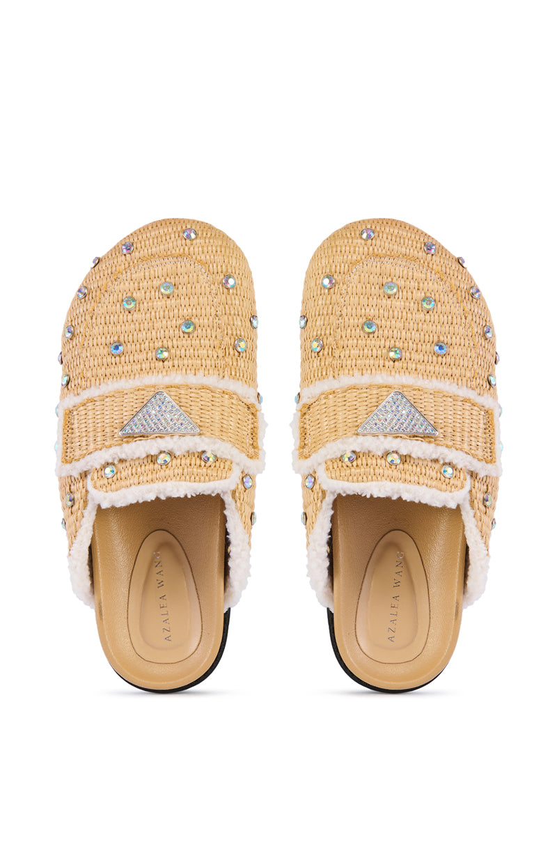 Full View Azalea Wang Korynn Beige Embellished Rafia Flat 1