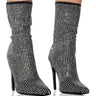 Front View Azalea Wang Krispy Silver Rhinestone Embellished Sock Bootie