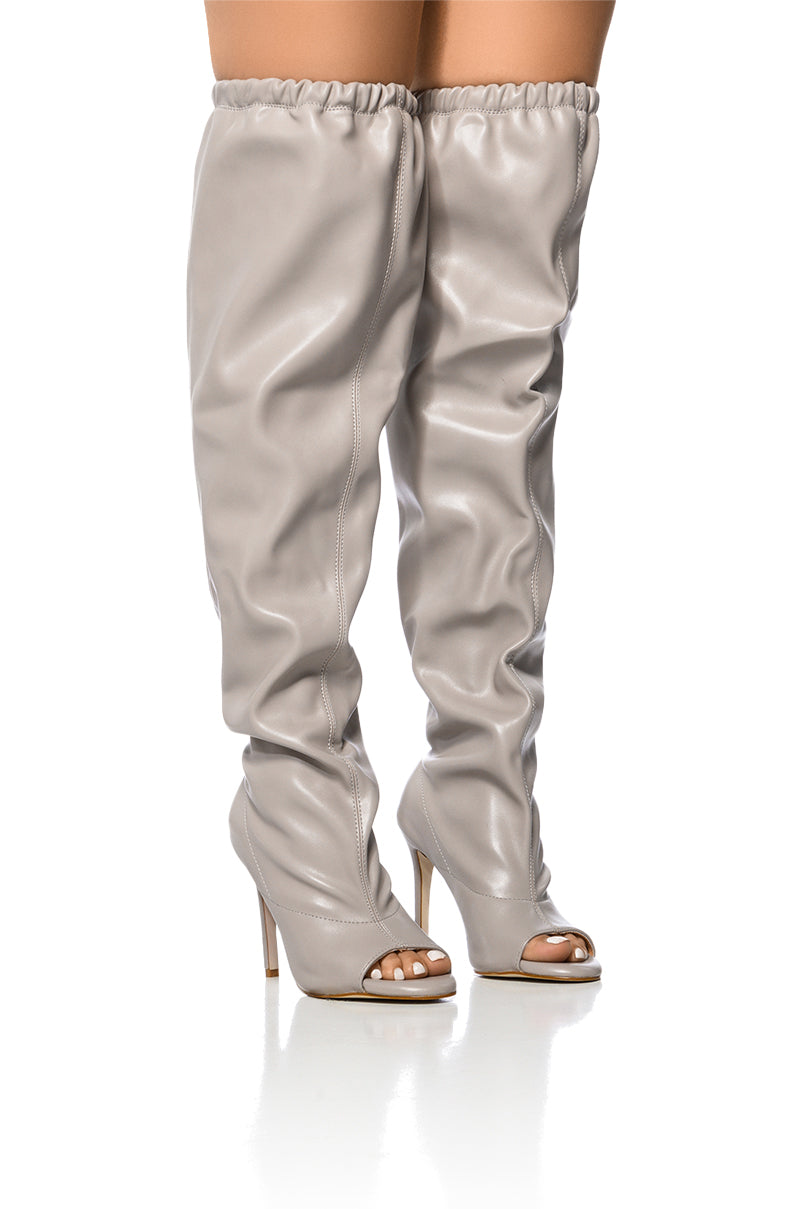 Front View Azalea Wang Lainez Open Toe Boot In Grey