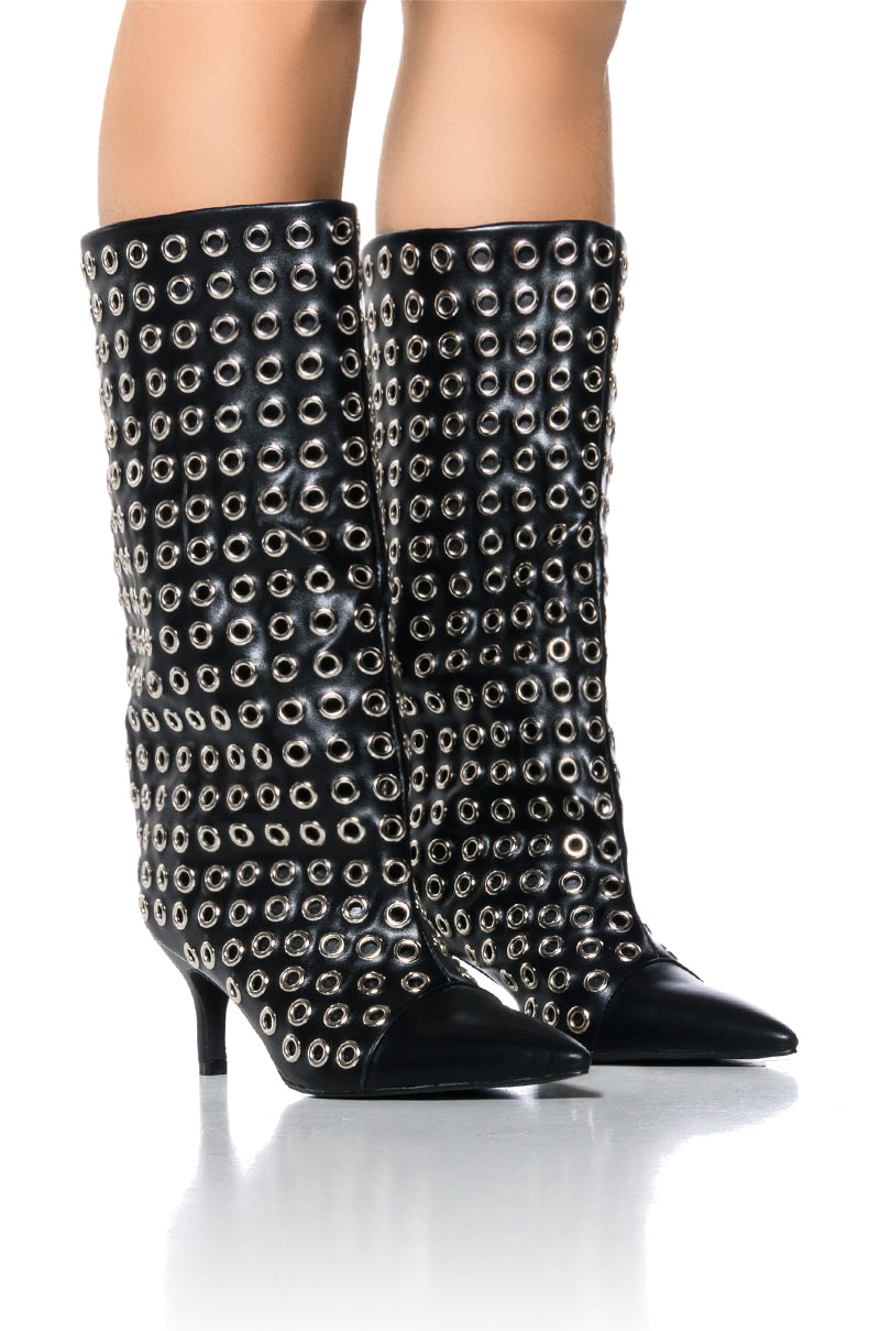 Front View Azalea Wang Langham Hardware Detail Bootie In Black 0