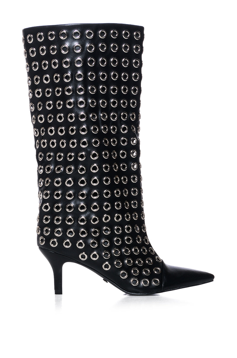 Side View Azalea Wang Langham Hardware Detail Bootie In Black 1