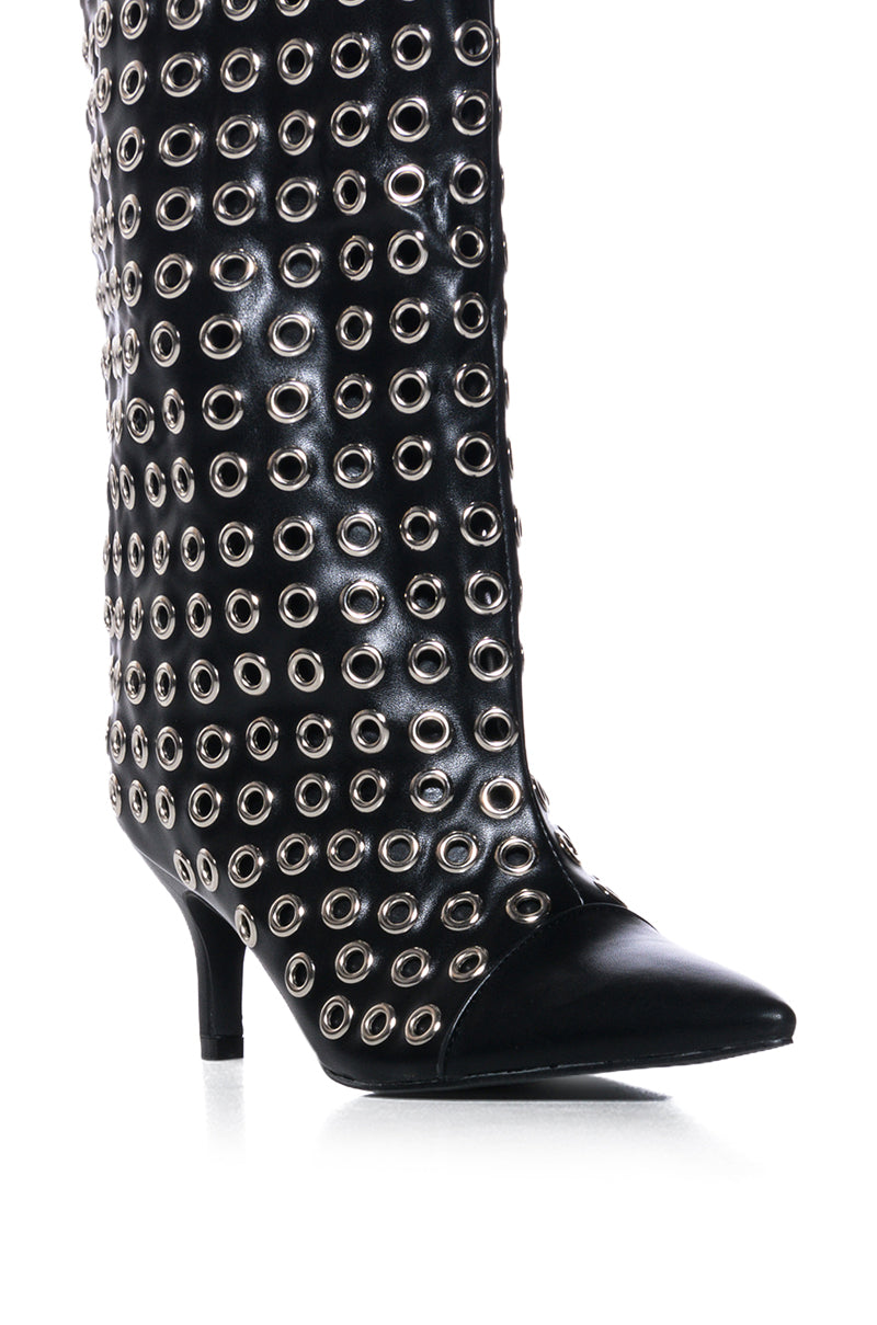 Full View Azalea Wang Langham Hardware Detail Bootie In Black 4