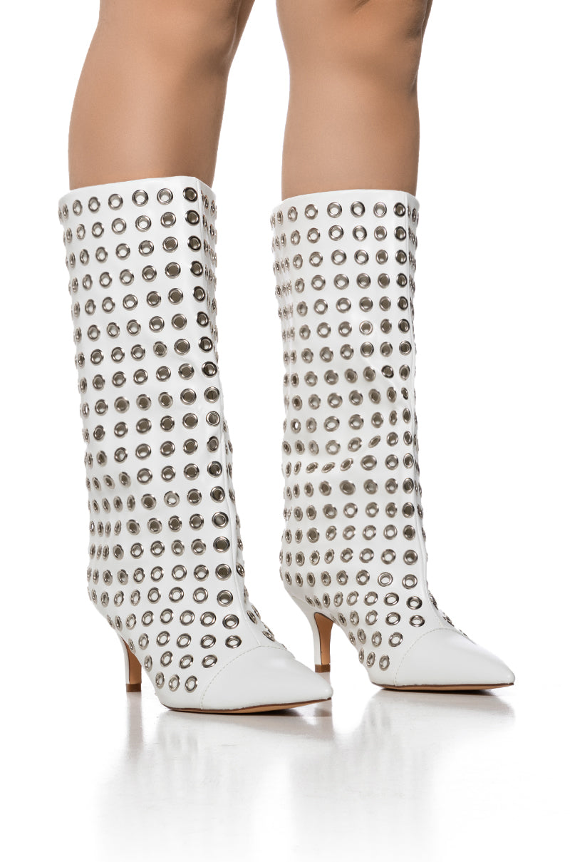Front View Azalea Wang Langham White Hardware Detail Bootie