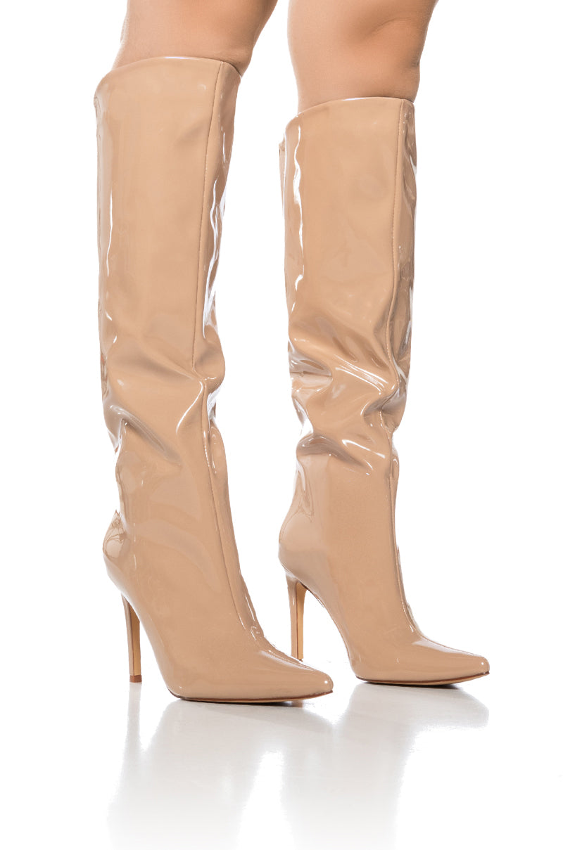 Front View Azalea Wang Lappen Nude Patent Boot