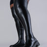 Front View Azalea Wang Late Nights Over The Knee Flatform Boot With 4 Way Stretch In Black