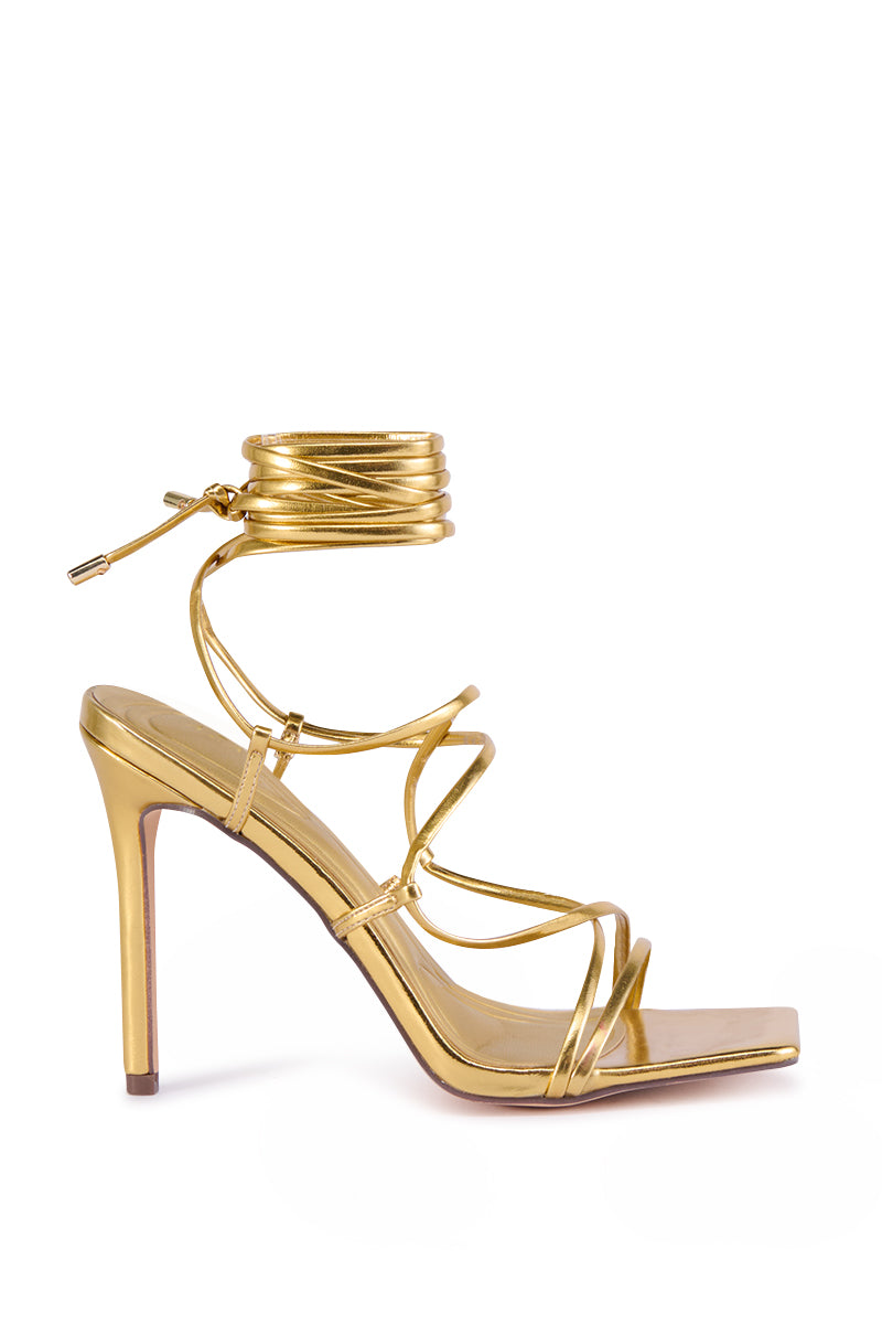 Side View Azalea Wang Laura Gold Stiletto Sandal