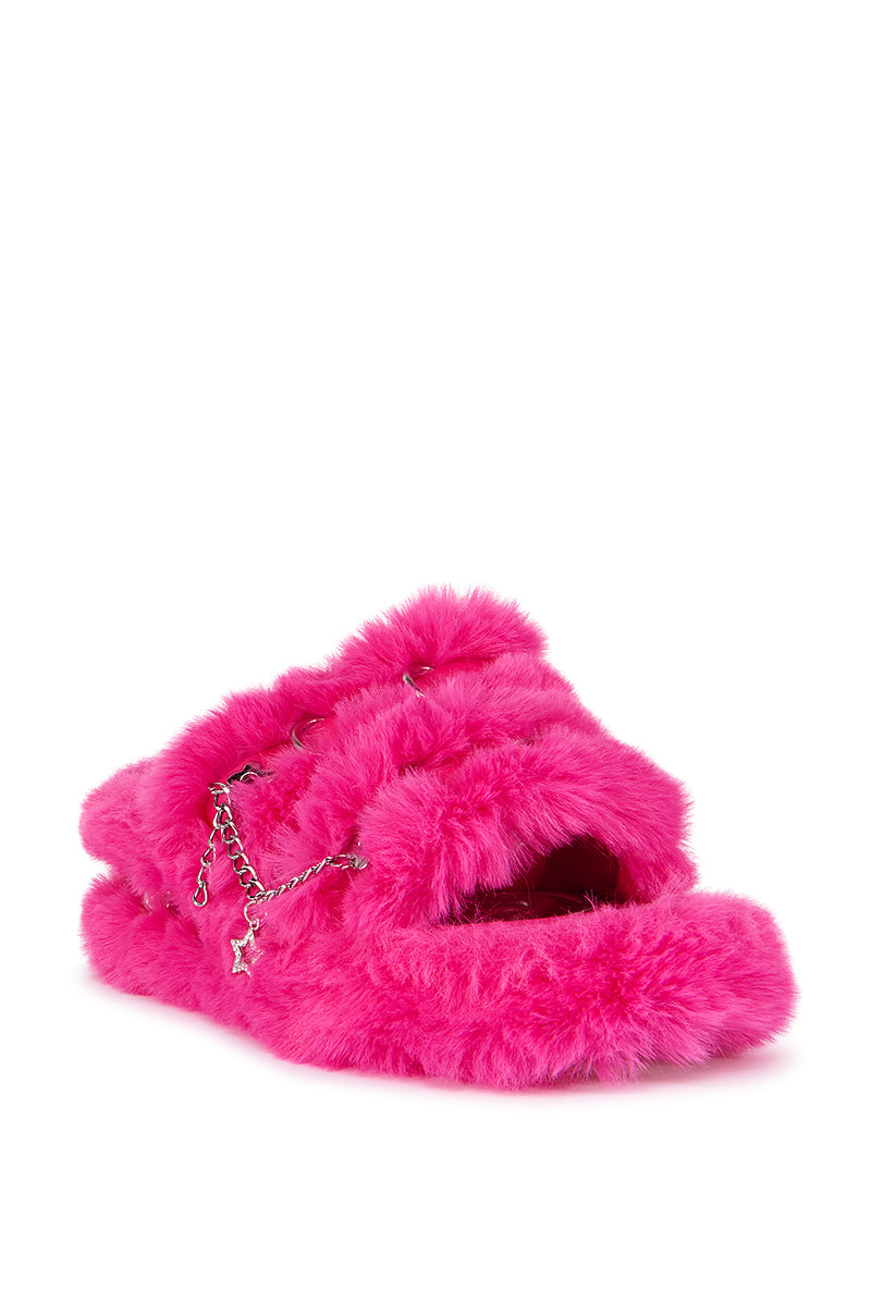 Back View Azalea Wang Laureles Fur Sandal In Pink