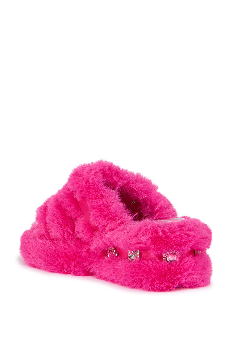 Detail View Azalea Wang Laureles Fur Sandal In Pink