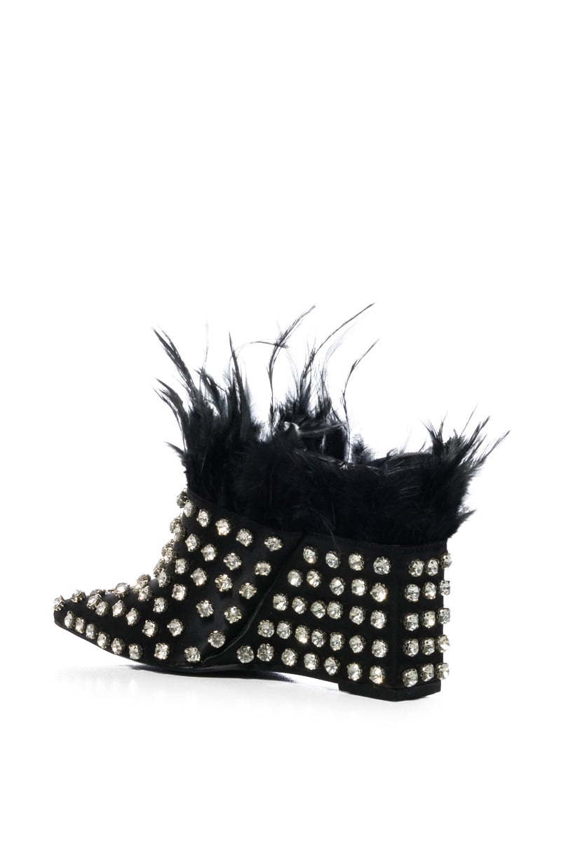 Detail View Azalea Wang Lavina Feather Embellished Wedge Mule In Black