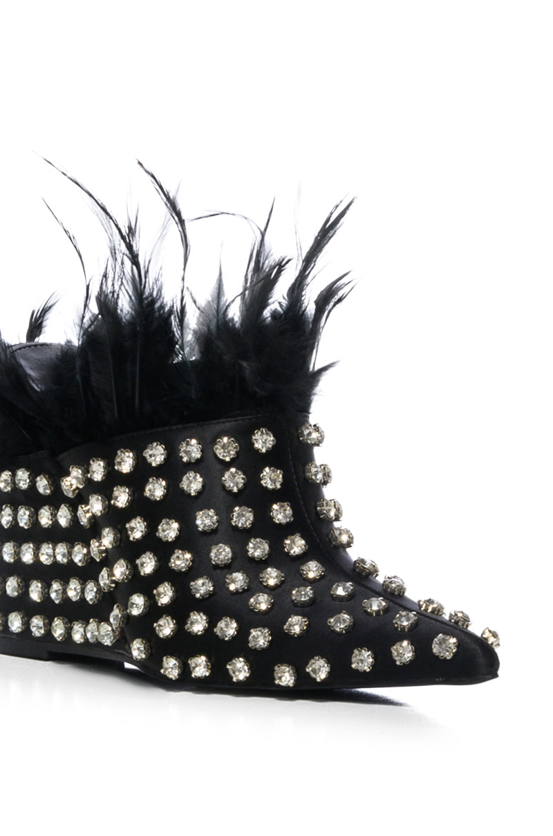 Full View Azalea Wang Lavina Feather Embellished Wedge Mule In Black