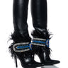 Front View Azalea Wang Lead The Way Feather Embellished Knee High Boot In Black