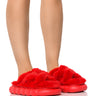 Front View Azalea Wang Leelah Red Fuzzy Sandal