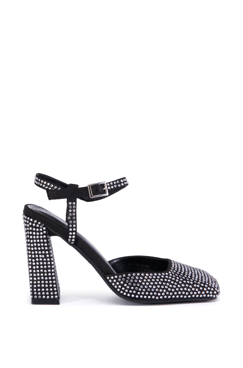 Side View Azalea Wang Leontina Silver Rhinestone Pump