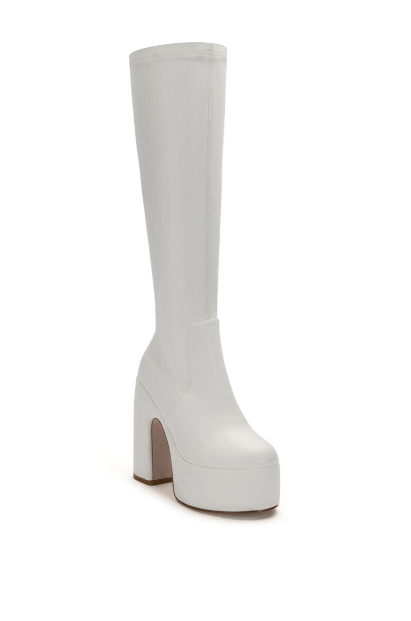 Back View Azalea Wang Lets Go Party Pu Chunky Platform Boot In White