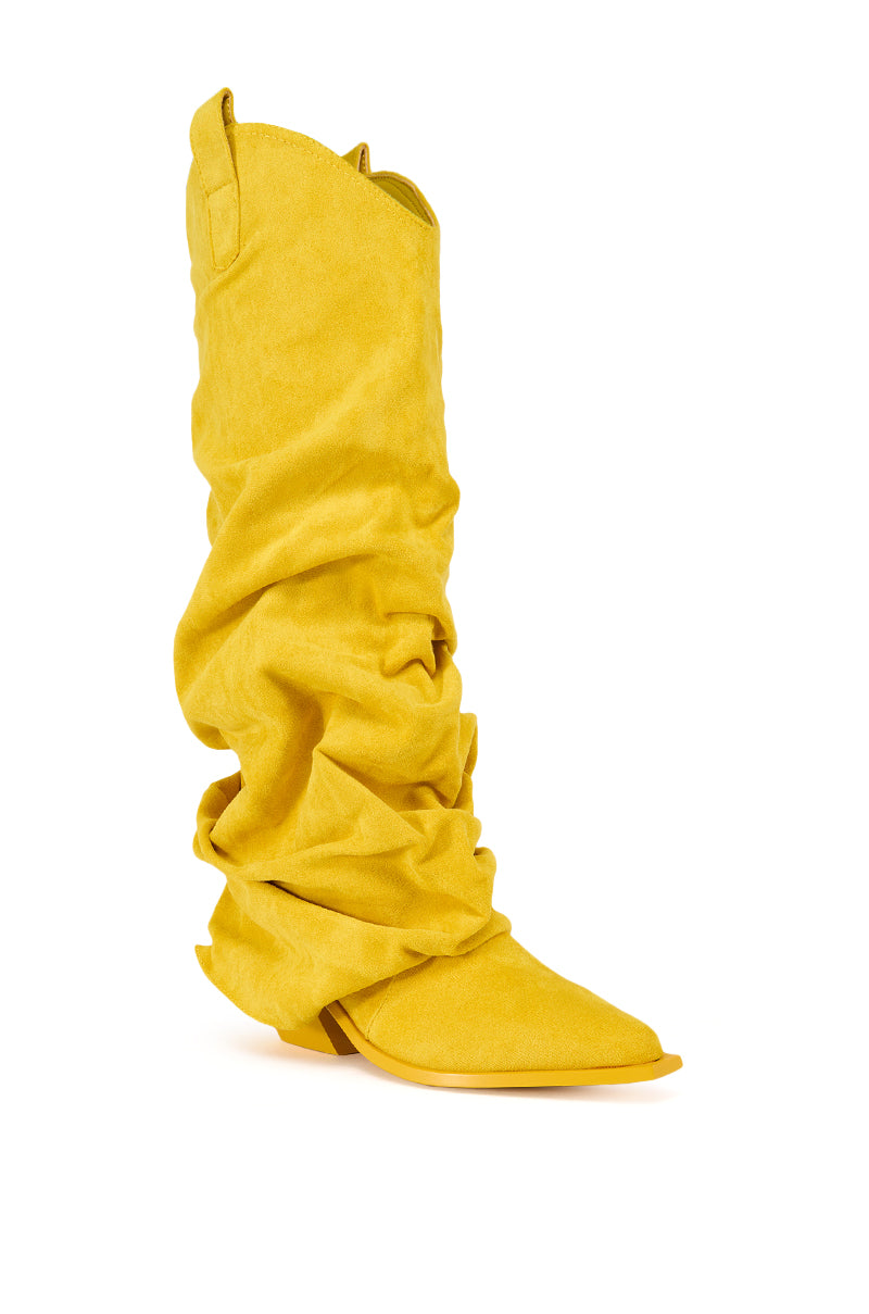 Back View Azalea Wang Lettice Faux Suede Western Boot In Yellow