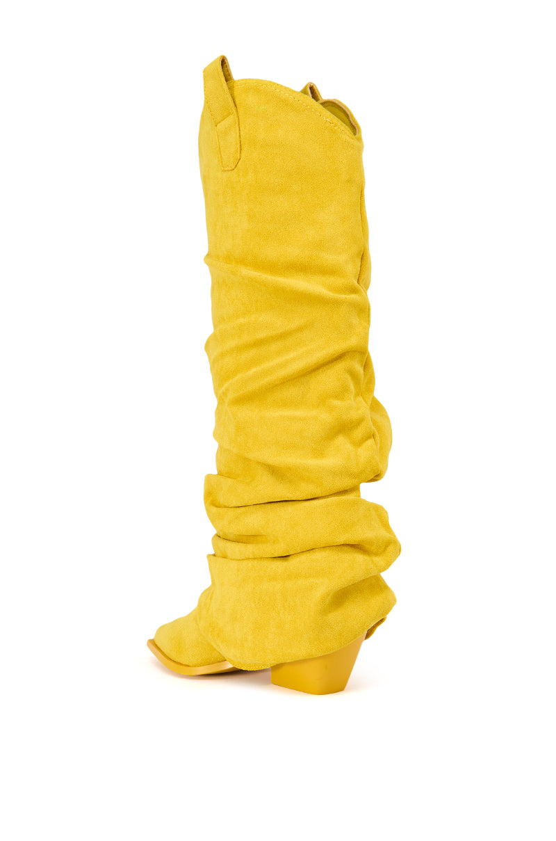 Detail View Azalea Wang Lettice Faux Suede Western Boot In Yellow