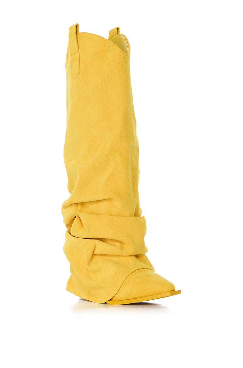 Back View Azalea Wang Lettice Suede Western Boot In Yellow
