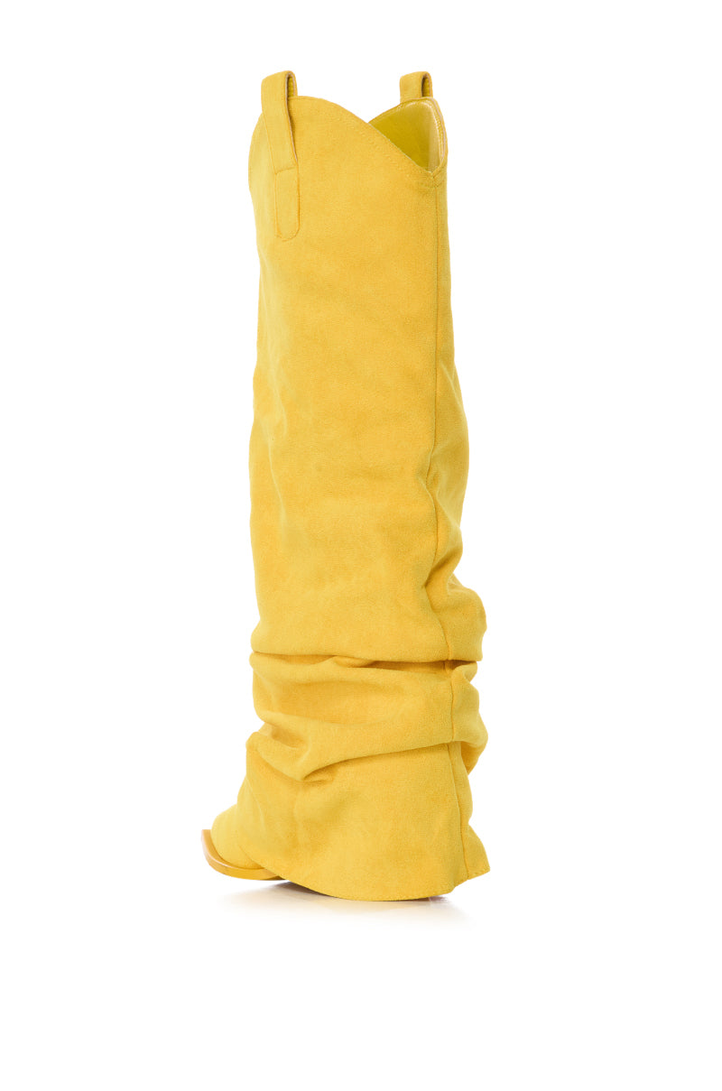 Detail View Azalea Wang Lettice Suede Western Boot In Yellow