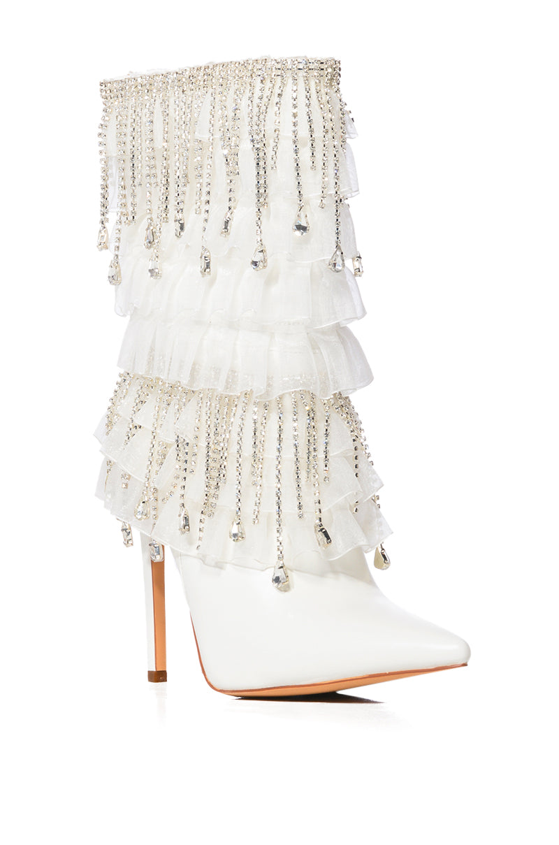 Back View Azalea Wang Lexley White Diamond Drip Boot