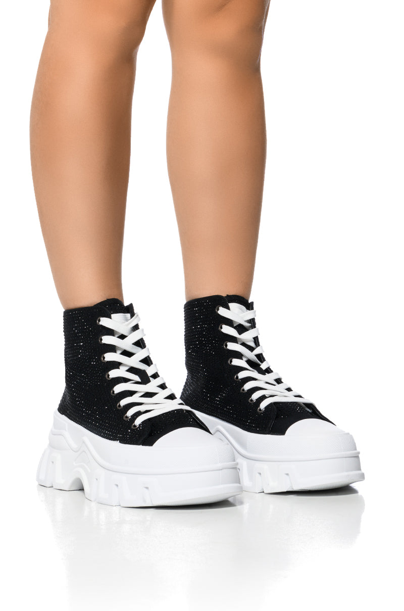 Front View Azalea Wang Libbie Embellished Sneaker In Black