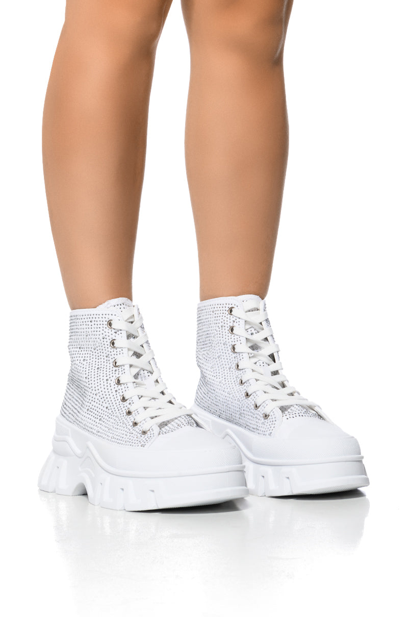Front View Azalea Wang Libbie Embellished Sneaker In White