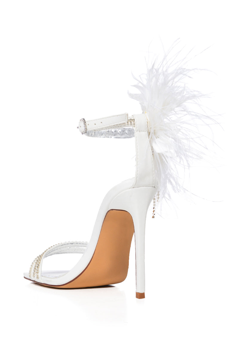 Detail View Azalea Wang Licorice Feather Flower Embellished Sandal In White