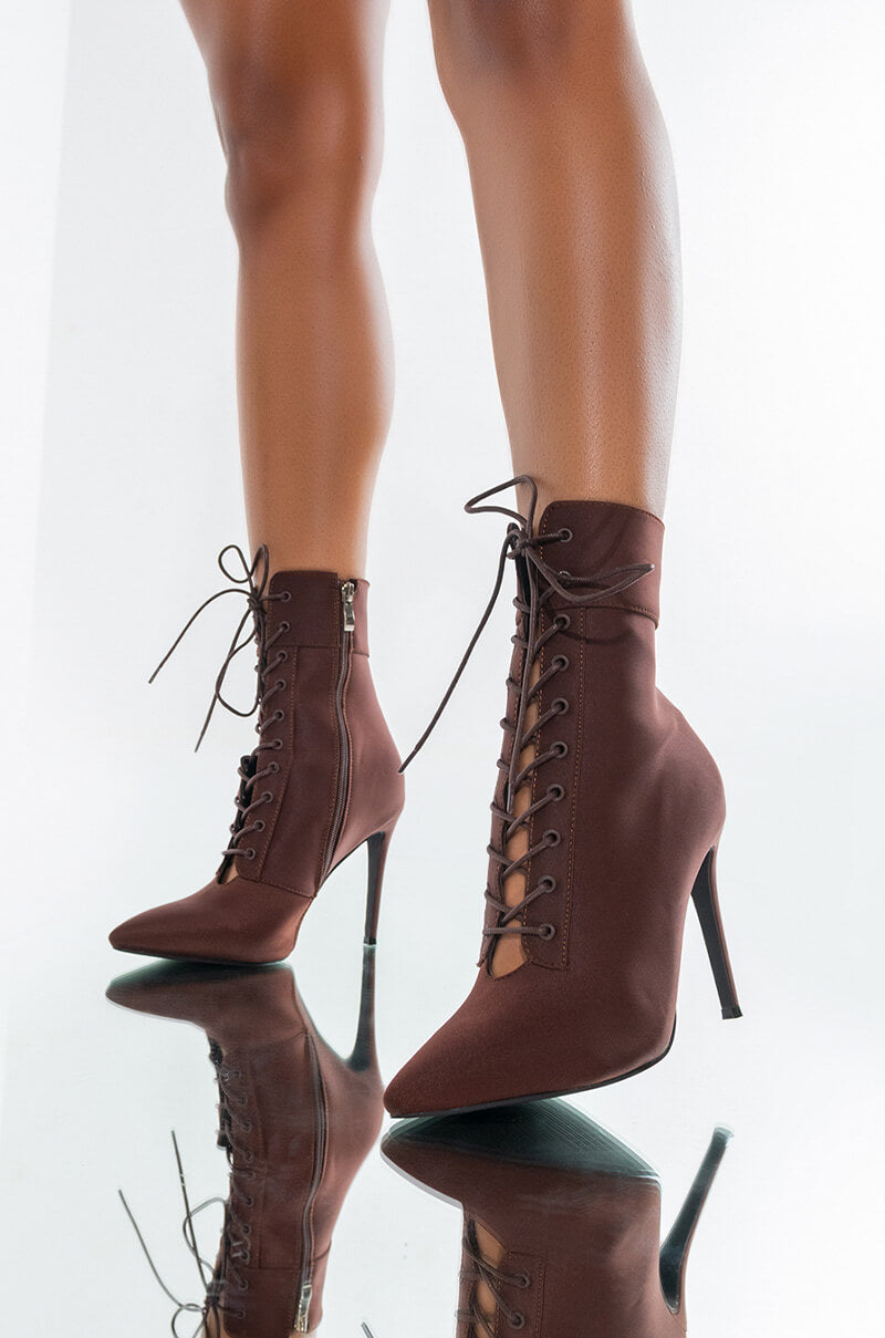 Front View Azalea Wang Light Me Up Stiletto Bootie In Brown