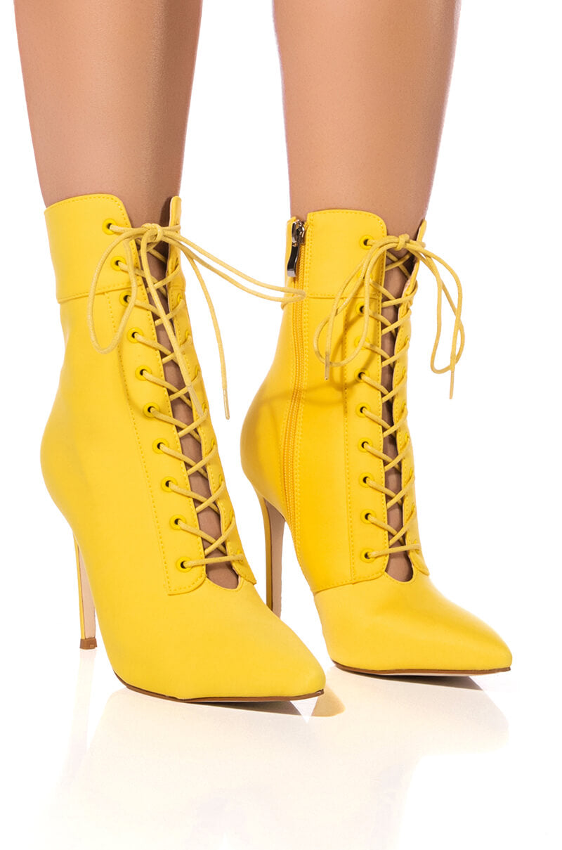 Front View Azalea Wang Light Me Up Stiletto Bootie In Yellow