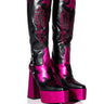 Front View Azalea Wang Liliana Chunky Western Platform Boot In Pink