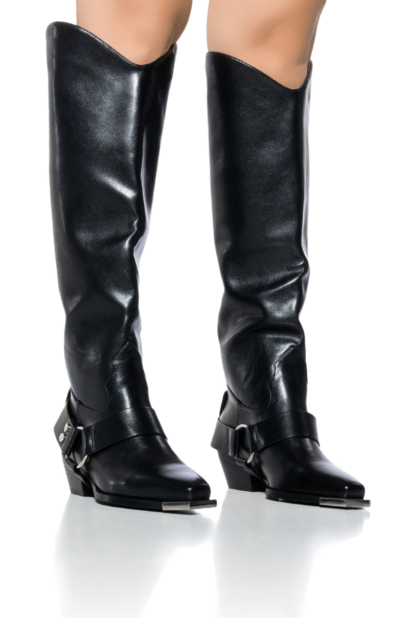 Front View Azalea Wang Lincoln Park Black Western Boot