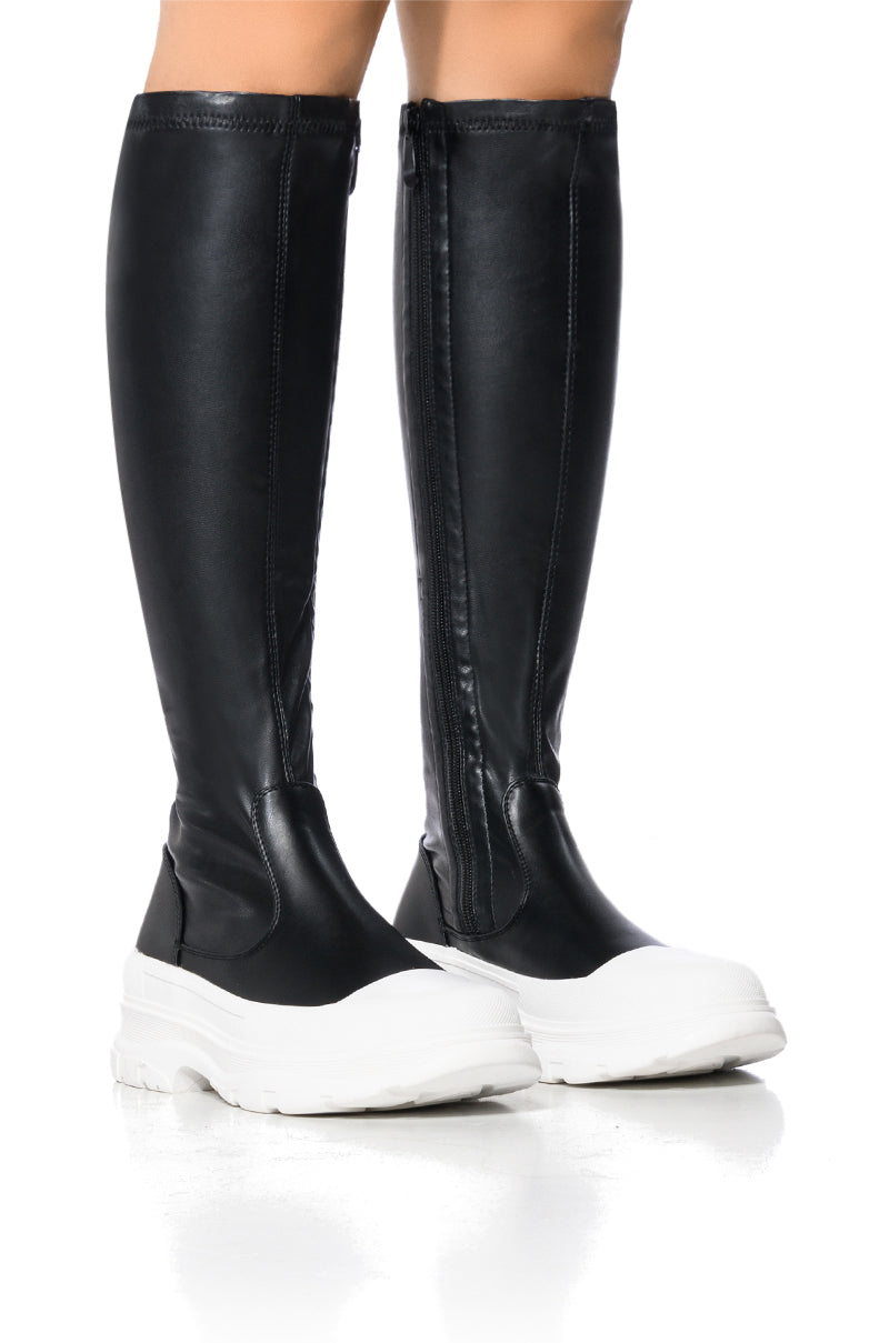 AZALEA WANG LOIS 4 WAY STRETCH MID CALF FLATFORM BOOTS IN BLACK view 0