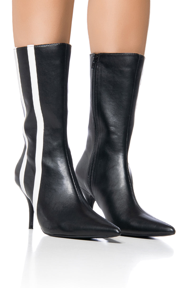 Front View Azalea Wang Lolitanna Black Bootie With Stripe Detail