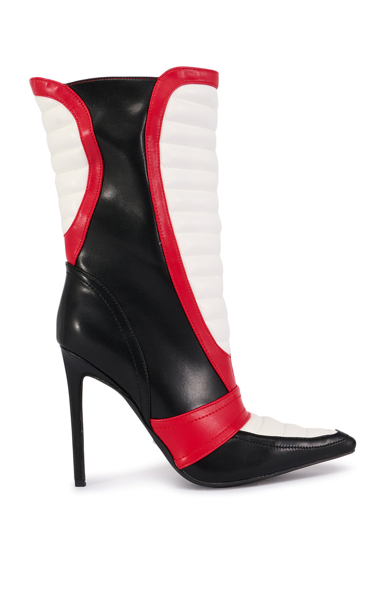 Side View Azalea Wang Loredana Black Racer Colorblocked Bootie view 6
