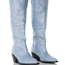 Front View Azalea Wang Louella Denim Embellished Western Boot