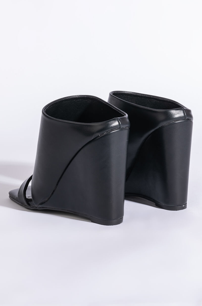 Full View Azalea Wang Love Me Tender Square Toe Wedge Sandal In Black