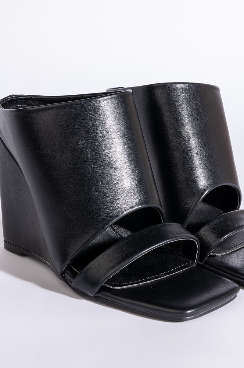 Extra View Azalea Wang Love Me Tender Square Toe Wedge Sandal In Black