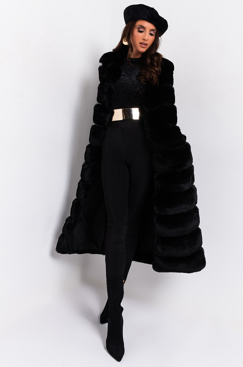 Front View Azalea Wang Love The Future Faux Fur Pleather Panel Vest in Black