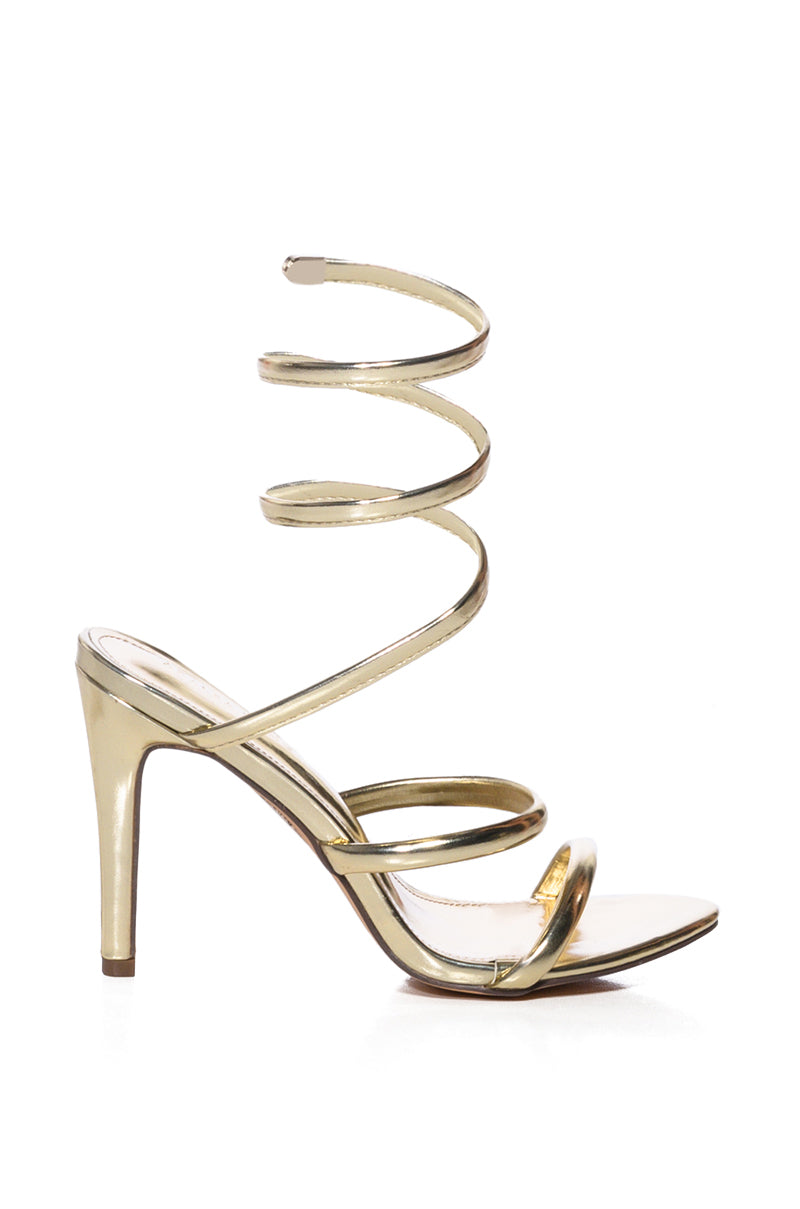 Side View Azalea Wang Lowrider Coil Wrap Stiletto Sandal In Gold