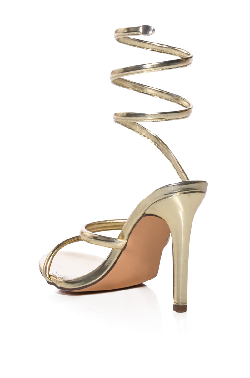 Detail View Azalea Wang Lowrider Coil Wrap Stiletto Sandal In Gold