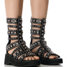 Front View Azalea Wang Luciano Silver Embellished Gladiator Sandal In Black