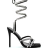 Front View Azalea Wang Lunarlight Lace Up Calf High Bling Sandal In Black