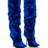 Front View Azalea Wang Lychee Blue Velvet Slouch Boot