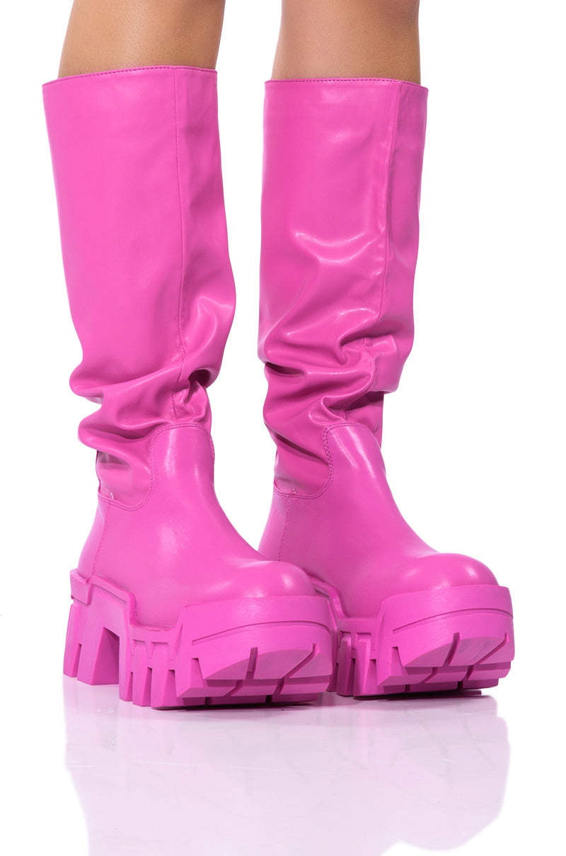 Front View Azalea Wang Lyrica Flatform Boot In Pink