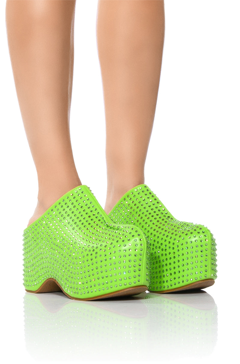 Front View Azalea Wang Macey Embellished Clog In Green