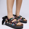 Front View Azalea Wang Mackley Brocade In Black Flatform Sandal