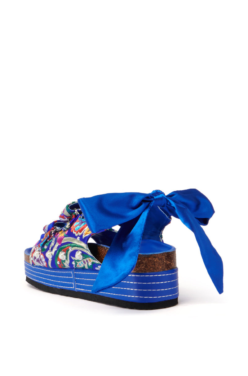 Detail View Azalea Wang Mackley Brocade In Blue Flatform Sandal 3